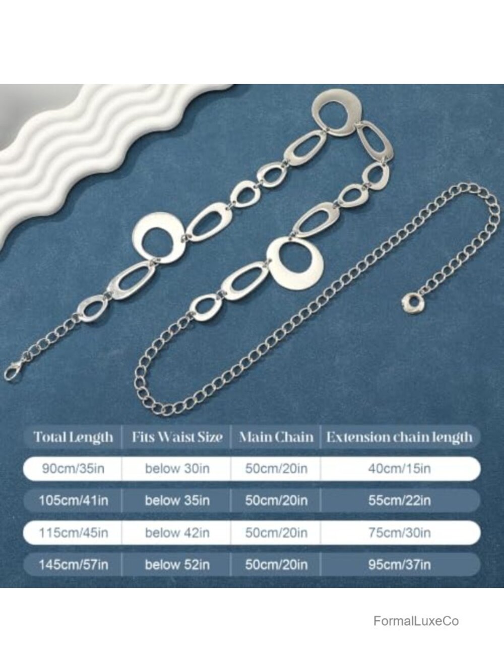 Chunky Chain Belt for Women, Adjustable Metal Waist Belt for Dresses, Silver - Picture 5 of 6